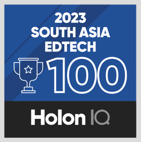 The figure illustrates an achievement of Continual Engine depicted in a square with the following text: 2023 South Asia, Ed Tech, 100, Holon I Q.